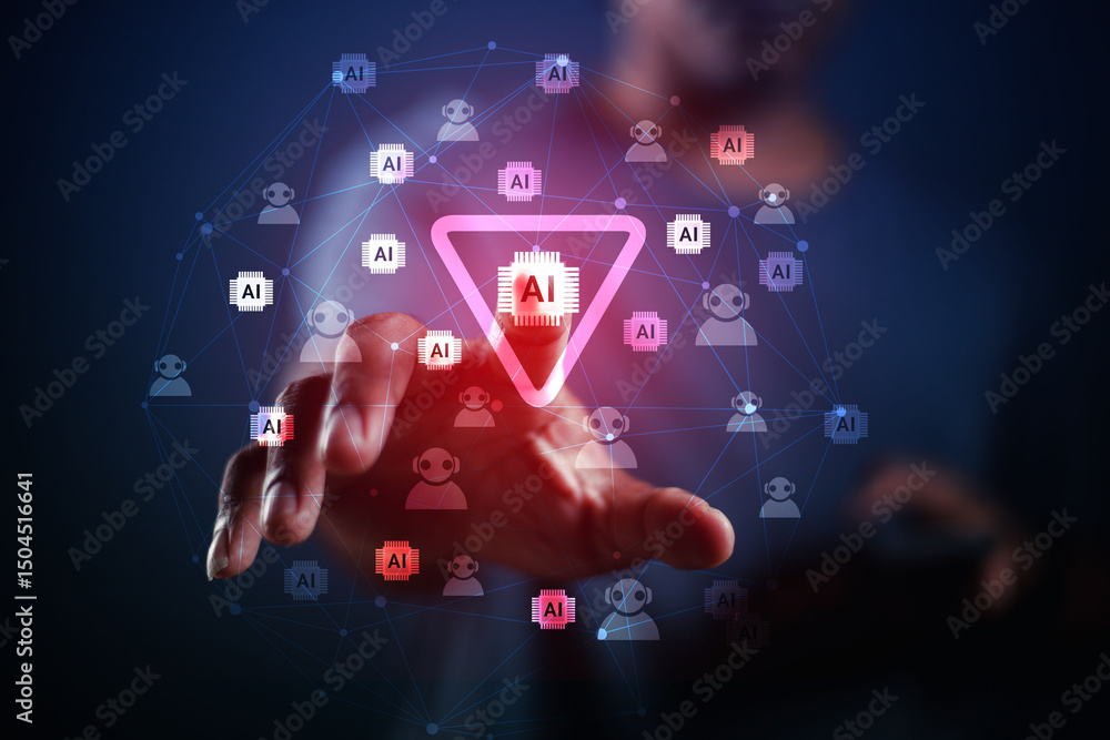Poster businessmen point out potential problems in using ai technology through online communication process