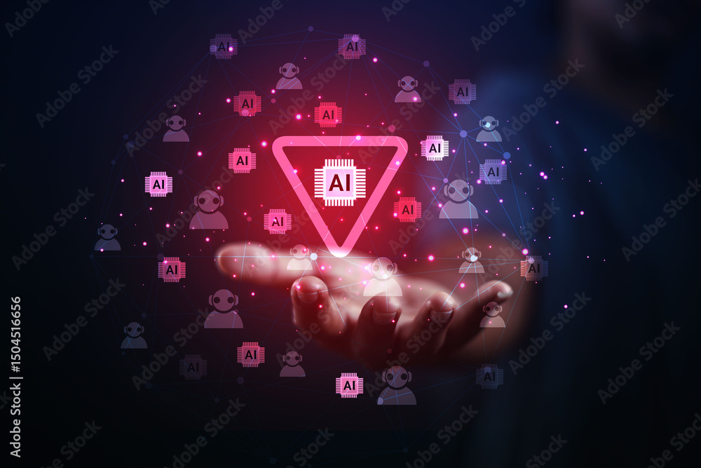 Poster businessmen point out potential problems in using ai technology through online communication process