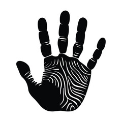 Simple graphic illustration of a black handprint