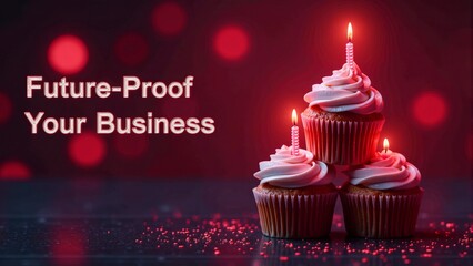Three Cupcakes Stacked With Burning Candles