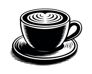 Retro Coffee Cup Vector Illustration with Latte Art

