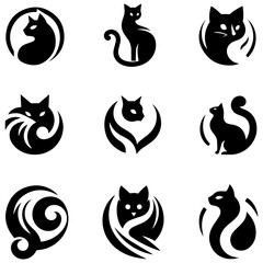 Set of black cats icon with the poetry of feline grace expressed through luxury silhouette vectors