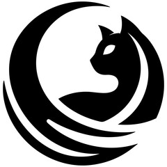 Black cat head logo style with tribute to timeless cat silhouettes in decorative tradition