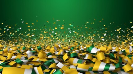 Vibrant festive background filled with confetti, shimmering stars, and sparkling tinsel
