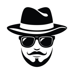 a man face with hat and sunglass vector silhouette
