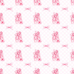 Pink Ballet Shoes Seamless Watercolor Pattern