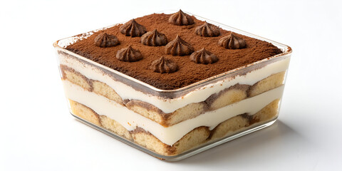 Sweet tiramisu isolated on white background. Tasty dessert