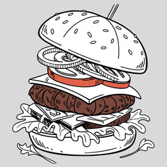 Stacked Burger Icon in Clean Minimal Line Art Style