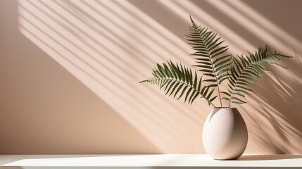 Elegant neutral beige background with plant leaf shadows for modern minimalist product display