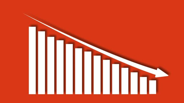 Animated Abstract Business Graph with Arrows, Decreasing Financial Trend, Business Growth Decline Concept, 3d