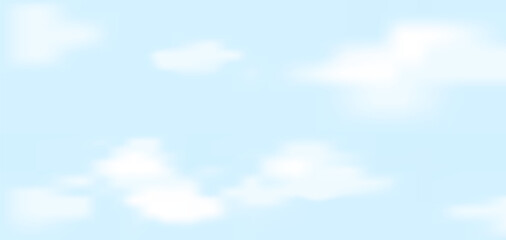 Gradient background with clouds on the blue sky. Light blue color vector illustration. Abstract gradation backdrop of realistic clouds. Design for banner, flyer, poster