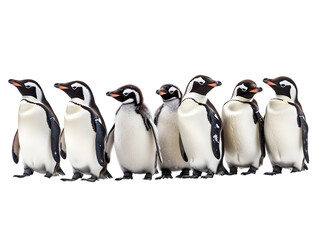 Fototapeta premium Seven Black and White Magellanic Penguins Standing in a Row