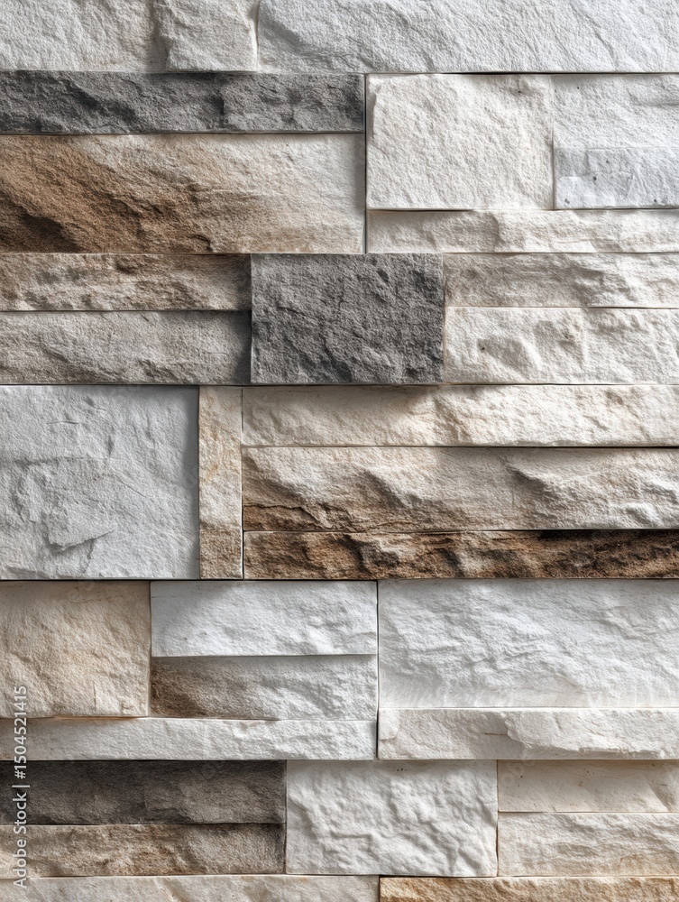 Leinwandbilder Stone Cladding Tiles Showcase Various Textures and Colors Against a Neutral Backdrop With a Clear Right Zone for Potential Design Applications