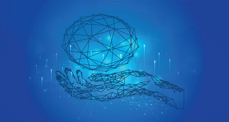AI hand holding a globe vector illustration
