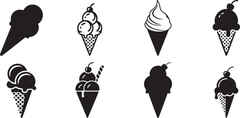 Fototapeta premium Delicious ice cream cone silhouettes collection. eps-10