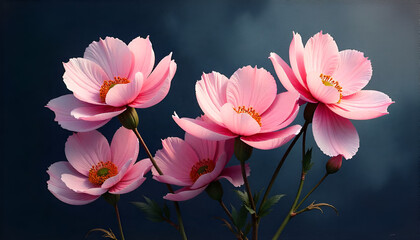 Obraz premium A soft and elegant background featuring hand-painted pink flowers in a delicate, watercolor style—perfect for romantic, feminine, or spring-themed designs.
