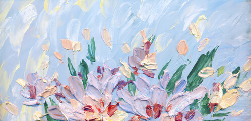 Oil painting. Dahlia in the garden