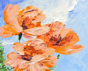 Oil painting. Red poppies in the field
