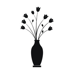 silhouette of a vase with long-stemmed flowers