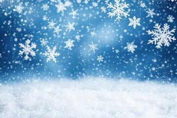 Naklejka premium Delicate snowflakes falling against a serene blue winter backdrop during the holiday season, Snowflakes backdrop, White snowflake winter christmas snow background