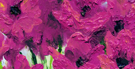 Oil painting. Red gladiolus in the garden