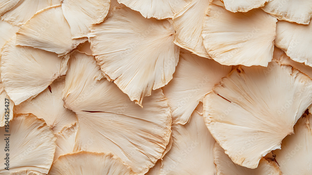 Poster textured surface made of delicate, fan-shaped dried organic material forming a natural, layered patt