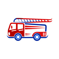 Fire truck icon in red and blue, emergency vehicle concept