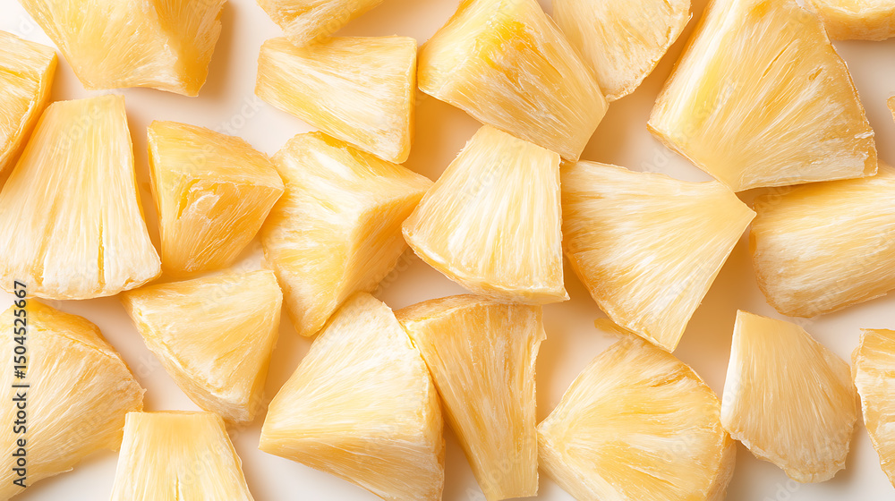 Poster diced pineapple chunks are displayed in a visually appealing arrangement, emphasizing the fruit's vi