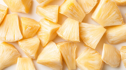 Diced pineapple chunks are displayed in a visually appealing arrangement, emphasizing the fruit's vibrant yellow color and succulent texture.
