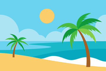 Obraz premium Calm Tropical Shoreline with Palms Vector Image