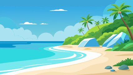 Obraz premium Scenic Island Beach with Turquoise Sea Vector