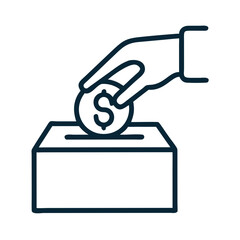 Hand Dropping Coin Into Box Icon