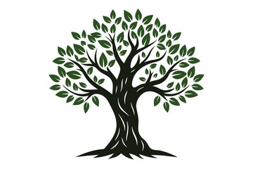 Obraz premium Stylized Tree Illustration with Green Leaves Isolated on White Background