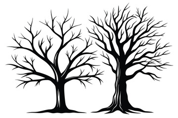 Two Bare Trees Silhouette Illustration for Autumn or Winter Design