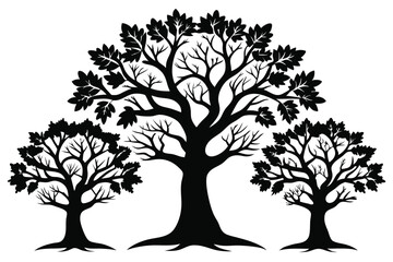 Obraz premium Three trees silhouette illustration on white background for design element