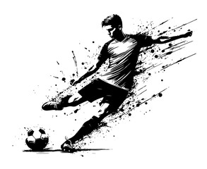 soccer player striking ball with motion effect in ink style © Mago