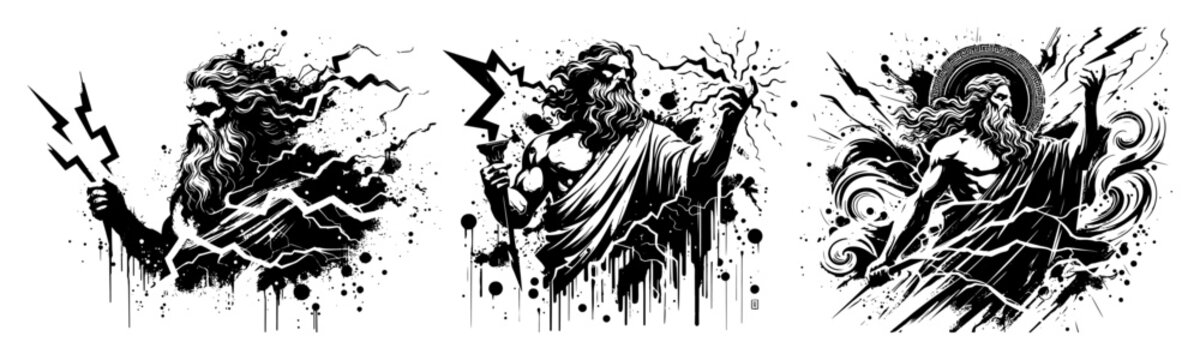 mythological gods in powerful black and white vector illustrations