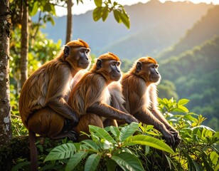 Obraz premium 정글에서 보여지는 원숭이들