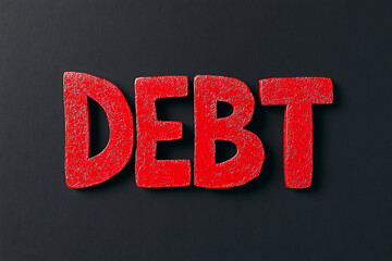 The word Debt spelled out in red against a dark background. A representation of financial burdens and economic challenges.