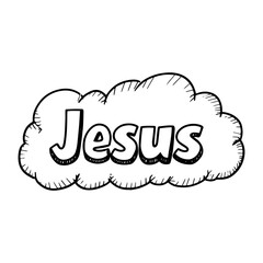 jesus text in cartoon cloud bubble with playful sketch style