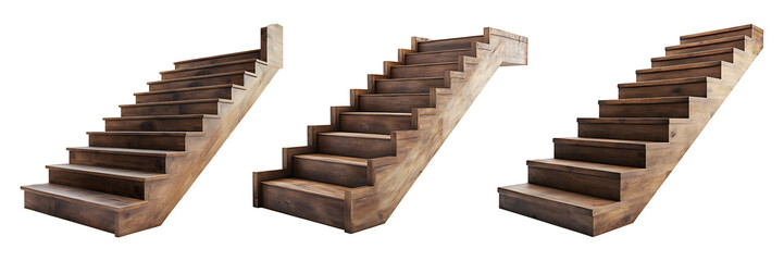 Collection set of wooden staircase isolated on transparent background