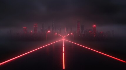 Futuristic cityscape with neon roads leading to skyline