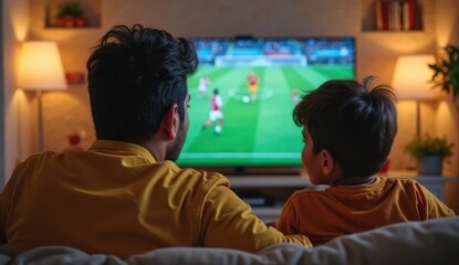 excited indian family watching soccer at home