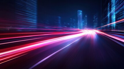 Fototapeta premium Futuristic night cityscape with neon light trails