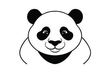 Adorable happy panda face black and white illustration