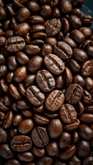 Obraz premium Macro texture of roasted coffee beans in rich brown tones with glossy cracks and surface details