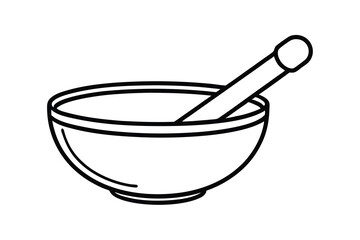 Simple line drawing of mortar and pestle bowl and stick