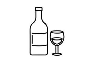Wine bottle and glass simple line art icon design