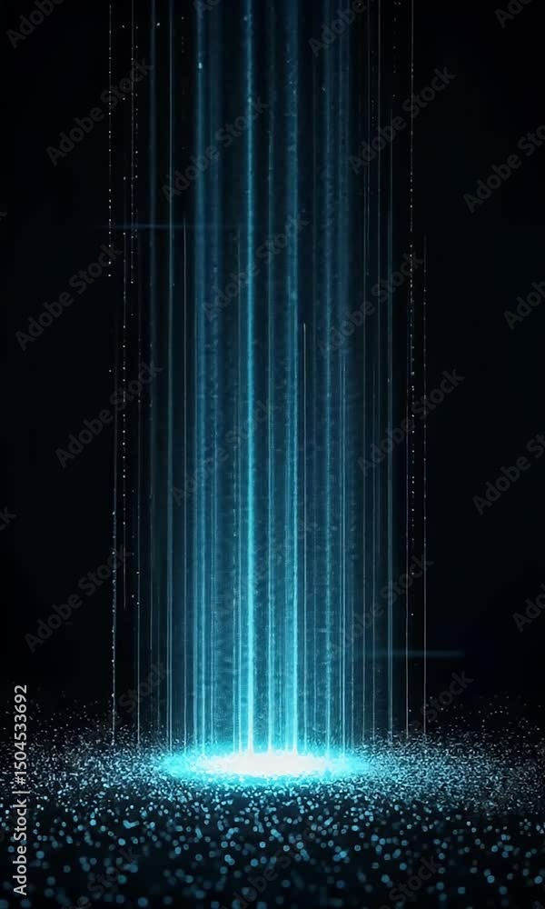 Poster abstract blue light beam with particle effect on black background