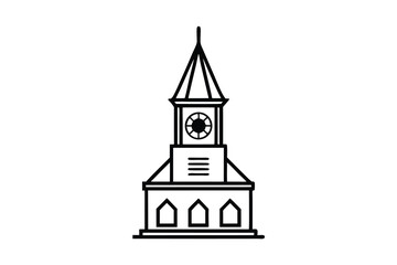 Fototapeta premium Simple line drawing of a classic town hall clock tower